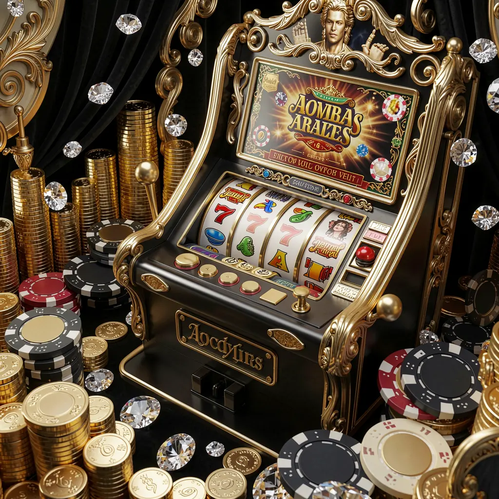 Modern luxury slot machine with golden reels and jackpot symbols surrounded by coins and casino chips representing high reward gameplay at JUS222 Malaysia